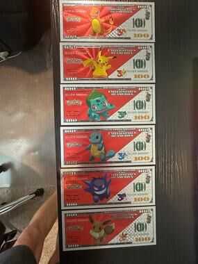 Pokemon 6 Piece Silver Foil Novelty Note Set Pikachu Eevee Gengar